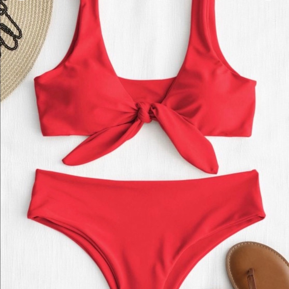 Red two piece bathing suite